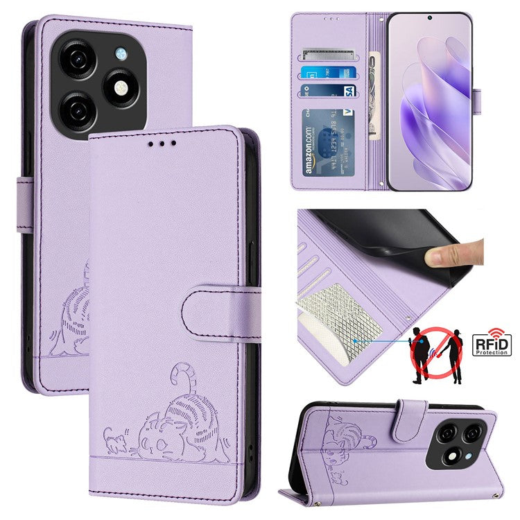YB Imprinting Series-9 for TECNO Spark 20 Phone Case RFID Blocking Imprint Leather Cover - Purple