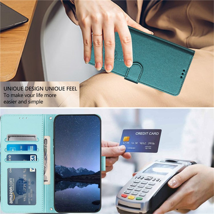 YB Imprinting Series-9 for Oppo Reno11 5G (Global) Case Leather Phone Cover Magnetic Clasp Protect - Mint Green