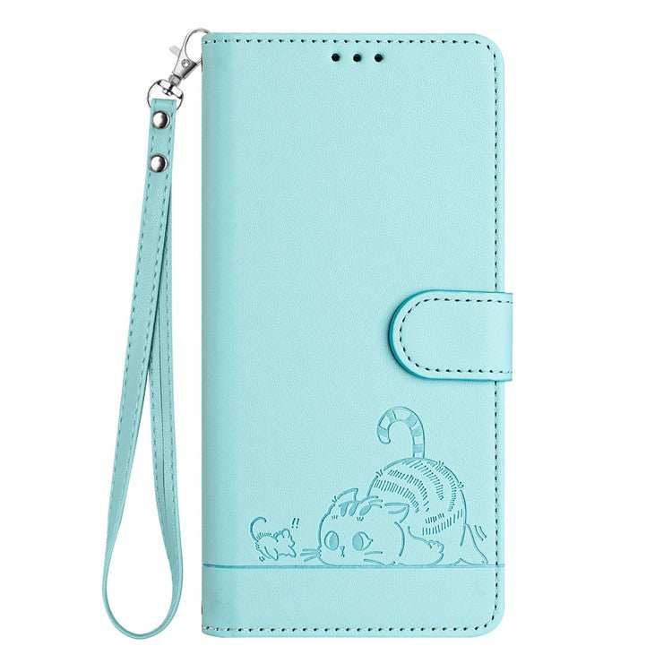 YB Imprinting Series-9 for Oppo Reno11 Pro 5G (Global) Case Leather Phone Cover Cat Mouse Pattern - Mint Green