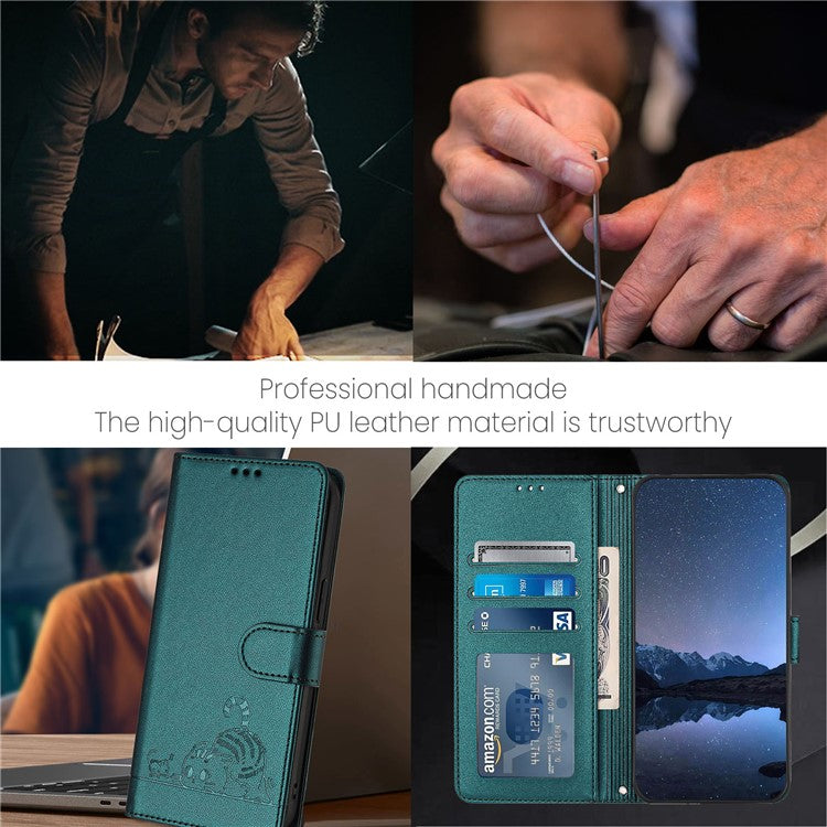 YB Imprinting Series-9 for Oppo Reno11 Pro 5G (Global) Case Leather Phone Cover Cat Mouse Pattern - Dark Green