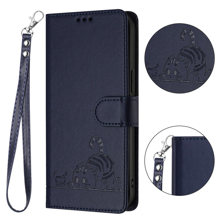YB Imprinting Series-9 for Oppo Reno11 Pro 5G (Global) Case Leather Phone Cover Cat Mouse Pattern - Sapphire