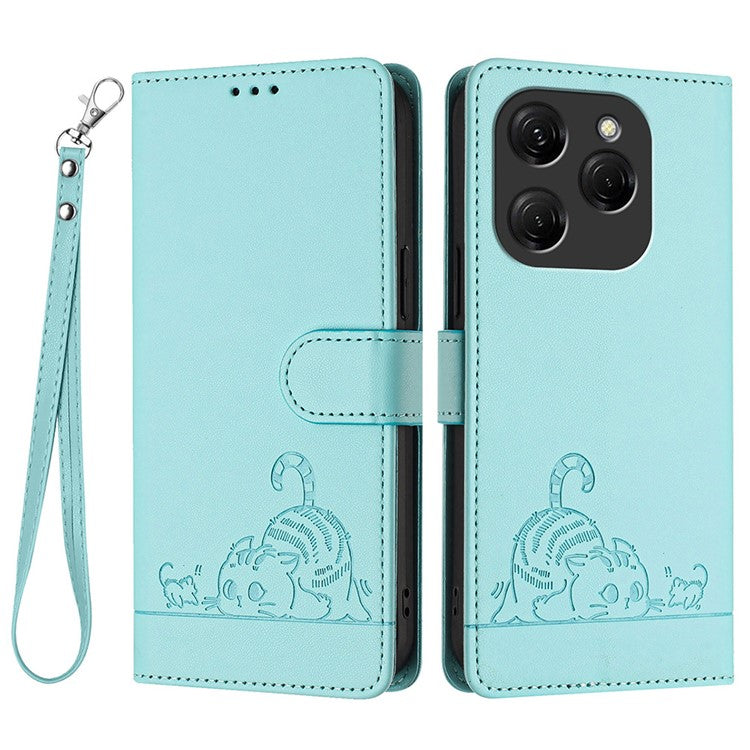 YB Imprinting Series-9 for TECNO Spark 20 Pro Case RFID Blocking Imprinted Leather Phone Cover - Mint Green