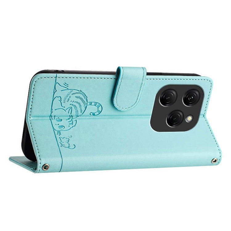 YB Imprinting Series-9 for TECNO Spark 20 Pro Case RFID Blocking Imprinted Leather Phone Cover - Mint Green