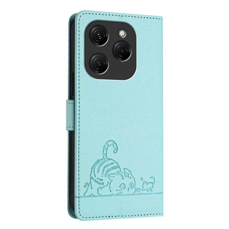 YB Imprinting Series-9 for TECNO Spark 20 Pro Case RFID Blocking Imprinted Leather Phone Cover - Mint Green