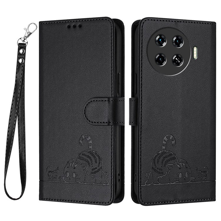 YB Imprinting Series-9 for TECNO Spark 20 Pro+ Case RFID Blocking Leather Wallet Phone Cover - Black