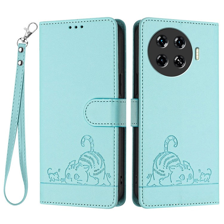 YB Imprinting Series-9 for TECNO Spark 20 Pro+ Case RFID Blocking Leather Wallet Phone Cover - Mint Green
