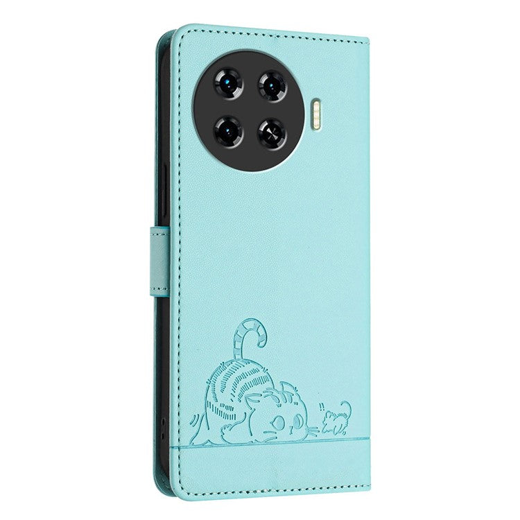 YB Imprinting Series-9 for TECNO Spark 20 Pro+ Case RFID Blocking Leather Wallet Phone Cover - Mint Green
