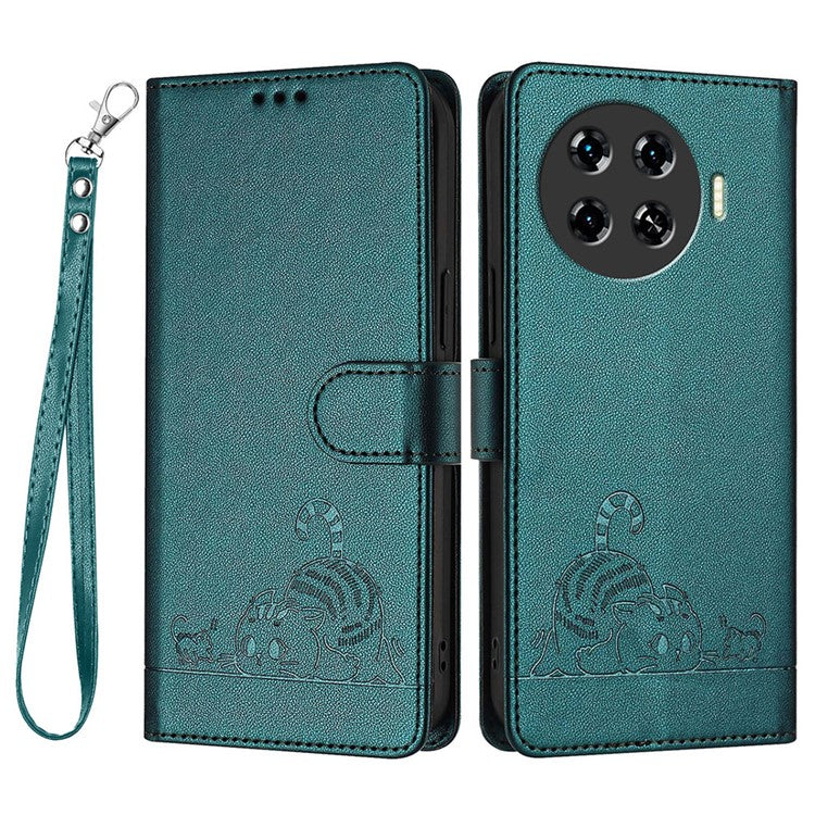 YB Imprinting Series-9 for TECNO Spark 20 Pro+ Case RFID Blocking Leather Wallet Phone Cover - Dark Green