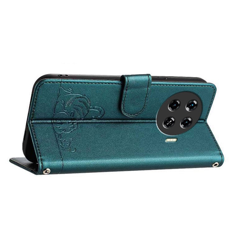 YB Imprinting Series-9 for TECNO Spark 20 Pro+ Case RFID Blocking Leather Wallet Phone Cover - Dark Green