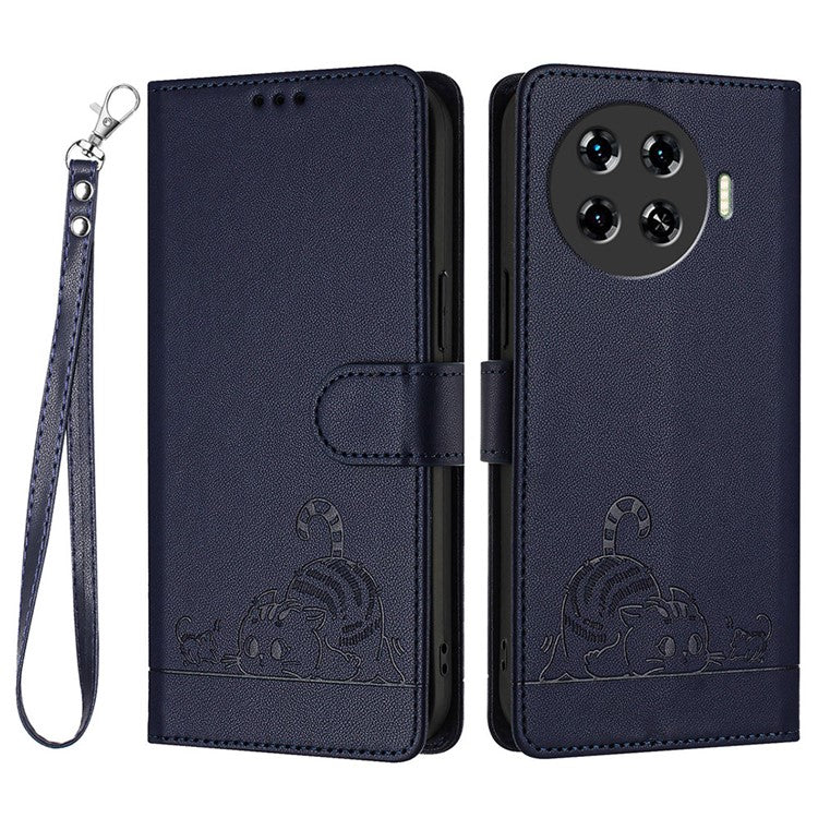 YB Imprinting Series-9 for TECNO Spark 20 Pro+ Case RFID Blocking Leather Wallet Phone Cover - Sapphire