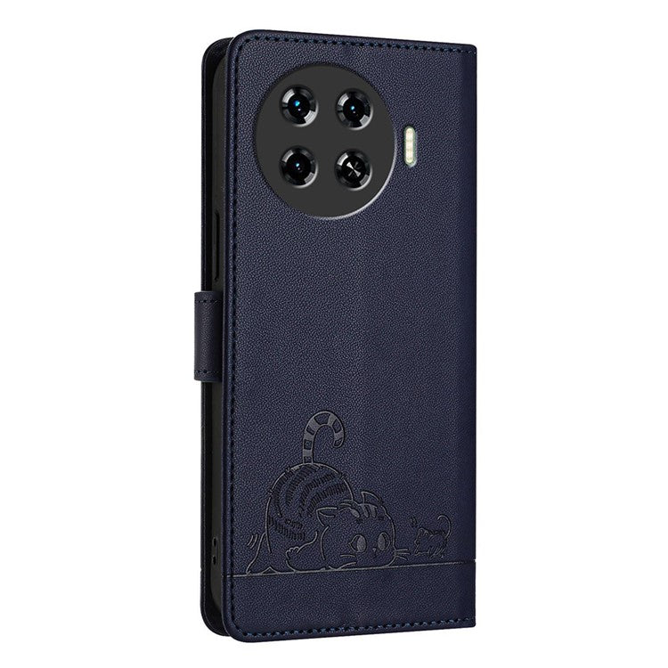 YB Imprinting Series-9 for TECNO Spark 20 Pro+ Case RFID Blocking Leather Wallet Phone Cover - Sapphire