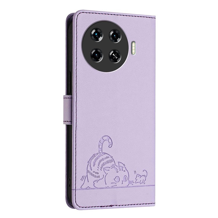 YB Imprinting Series-9 for TECNO Spark 20 Pro+ Case RFID Blocking Leather Wallet Phone Cover - Purple