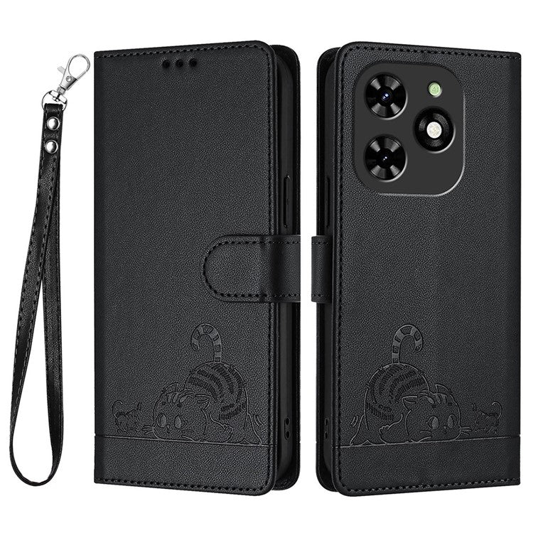 YB Imprinting Series-9 for TECNO Spark Go 2024 4G / Spark 20C Case Cat Mouse Pattern Leather Wallet Phone Cover - Black