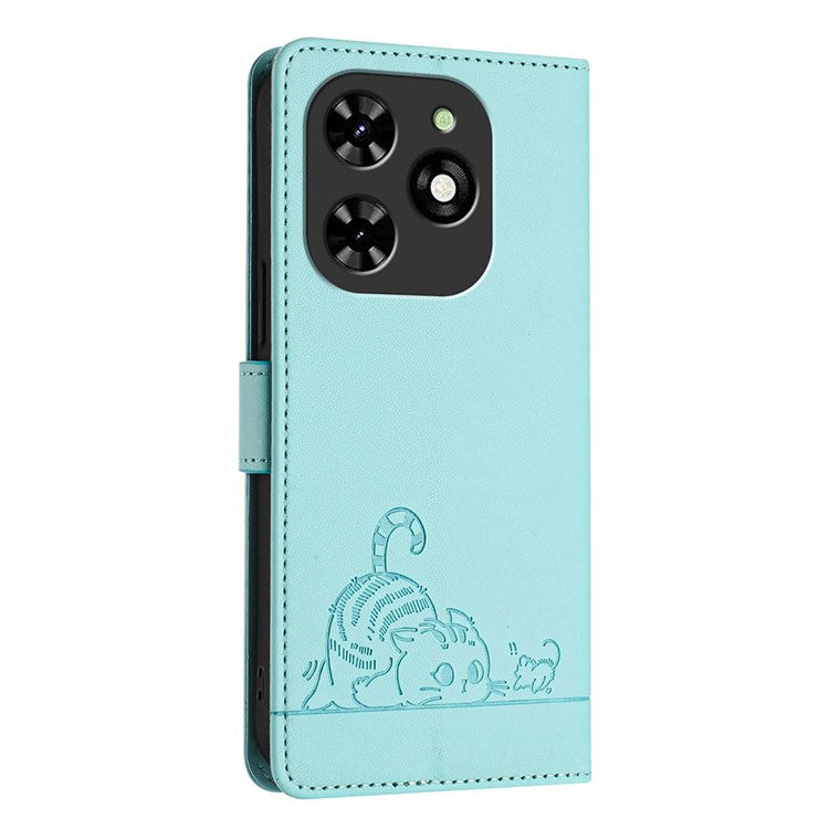 YB Imprinting Series-9 for TECNO Spark Go 2024 4G / Spark 20C Case Cat Mouse Pattern Leather Wallet Phone Cover - Mint Green
