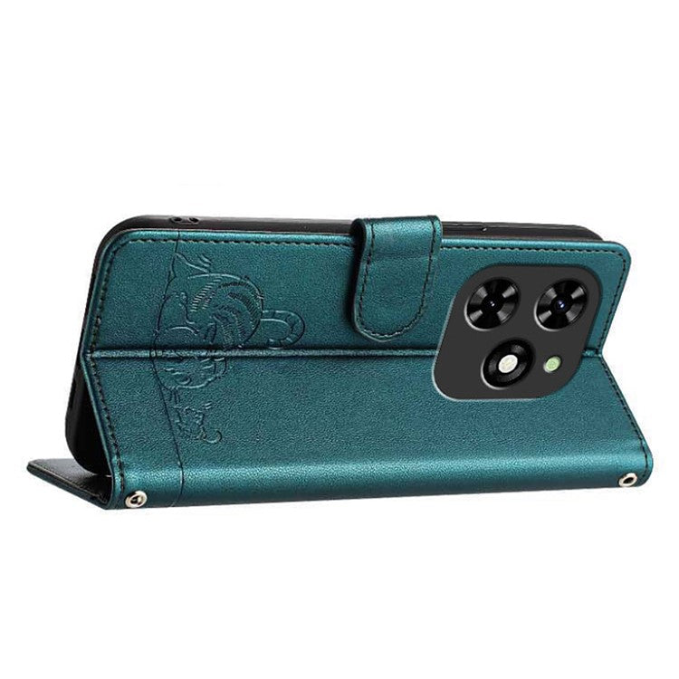 YB Imprinting Series-9 for TECNO Spark Go 2024 4G / Spark 20C Case Cat Mouse Pattern Leather Wallet Phone Cover - Dark Green