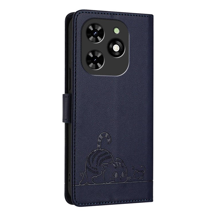 YB Imprinting Series-9 for TECNO Spark Go 2024 4G / Spark 20C Case Cat Mouse Pattern Leather Wallet Phone Cover - Sapphire