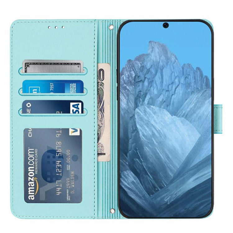 YB Imprinting Series-9 for Google Pixel 9 Pro / Pixel 9 Case Cat Mouse Wallet Leather Phone Cover - Mint Green