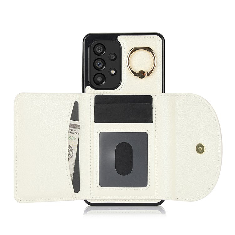 For Samsung Galaxy A53 5G Phone Cover RFID Blocking Wallet Case with Ring Kickstand - White