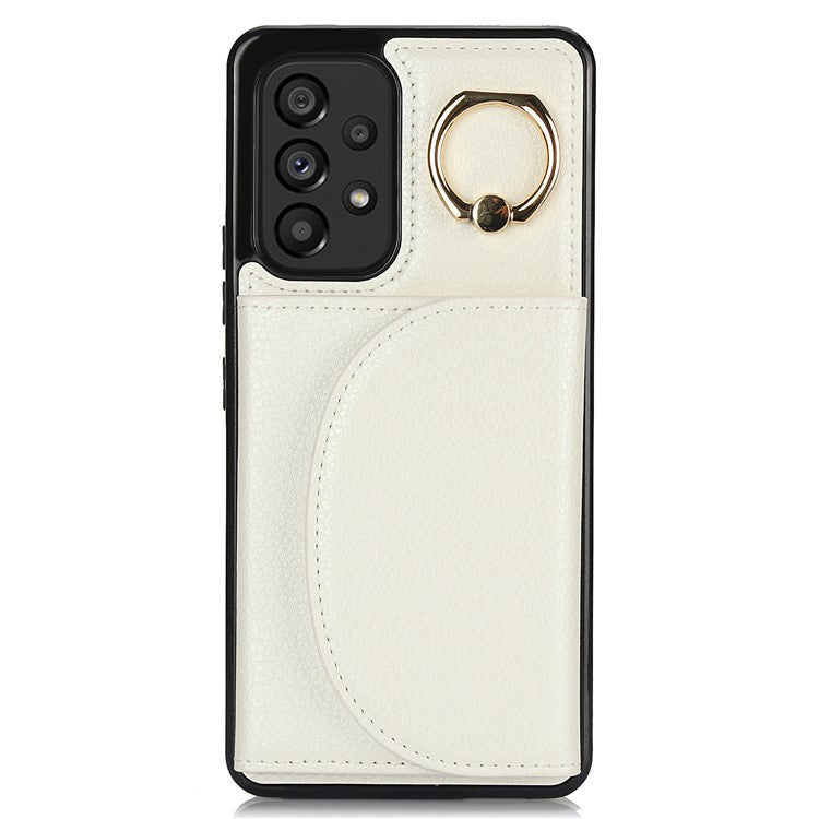 For Samsung Galaxy A53 5G Phone Cover RFID Blocking Wallet Case with Ring Kickstand - White