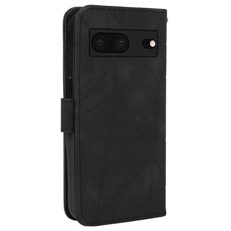 For Google Pixel 8 Case Imprinted Lines Skin-Friendly Flip Leather Phone Cover - Black