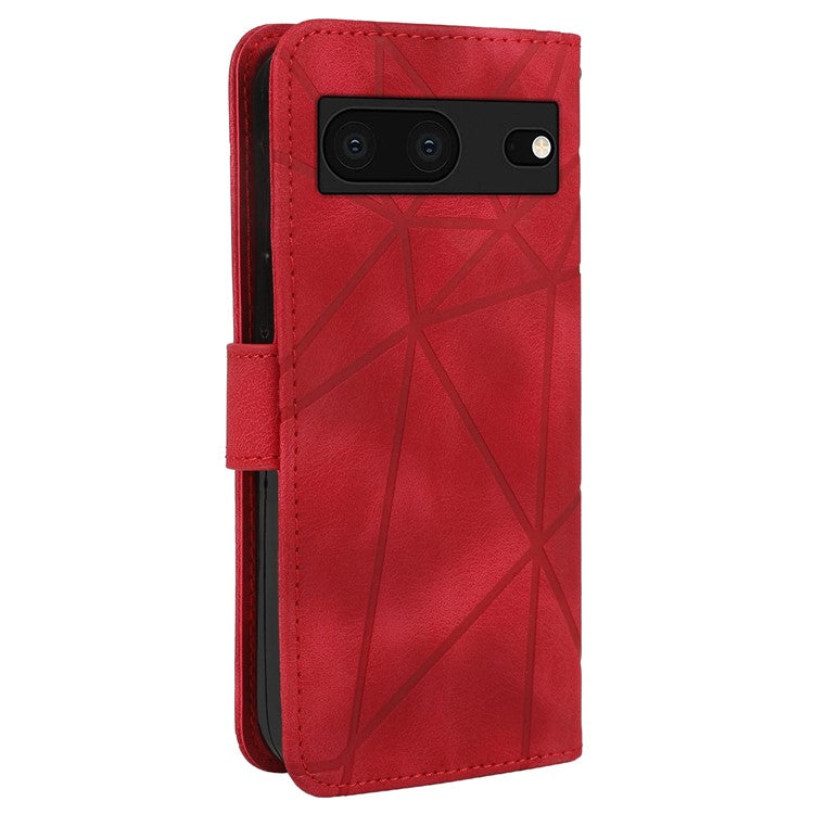 For Google Pixel 8 Case Imprinted Lines Skin-Friendly Flip Leather Phone Cover - Red