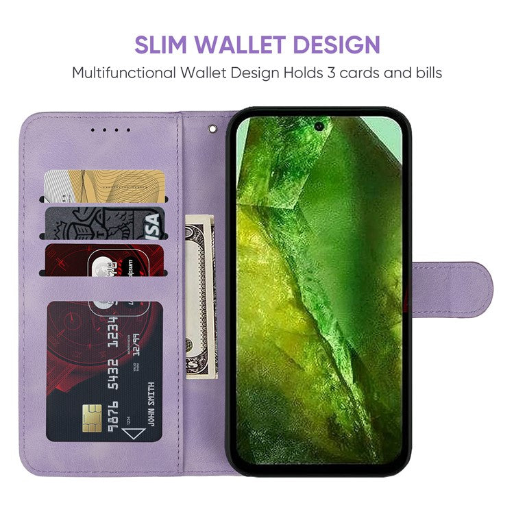 For Google Pixel 8a Case Lines Pattern Leather Wallet Skin-Touch Phone Cover - Purple