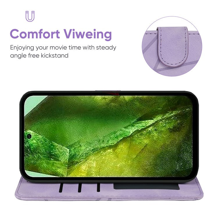 For Google Pixel 8a Case Lines Pattern Leather Wallet Skin-Touch Phone Cover - Purple