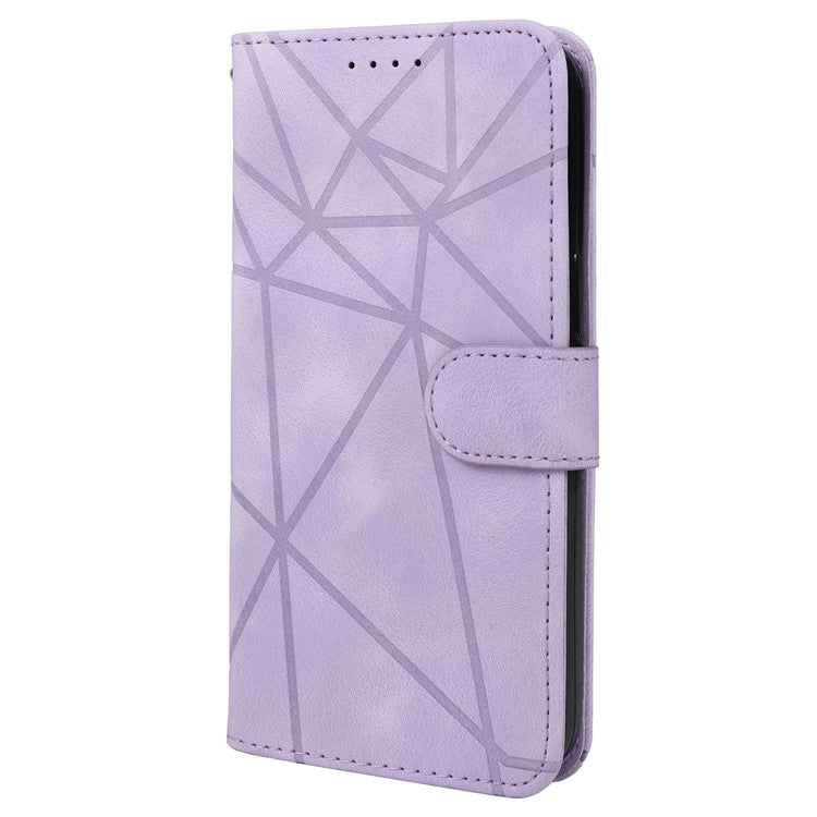For Google Pixel 8a Case Lines Pattern Leather Wallet Skin-Touch Phone Cover - Purple
