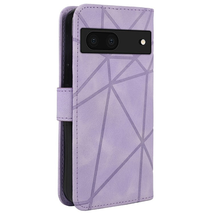For Google Pixel 8a Case Lines Pattern Leather Wallet Skin-Touch Phone Cover - Purple