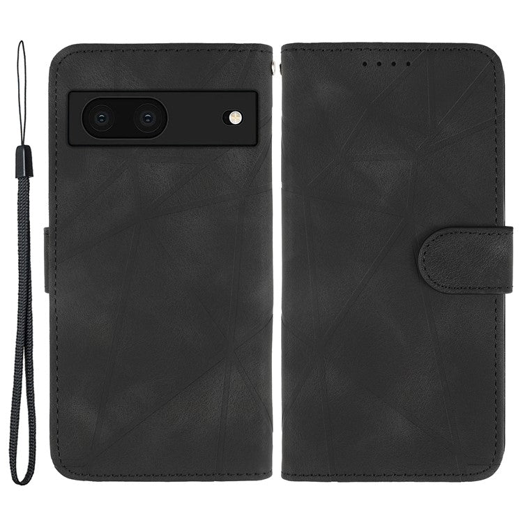 For Google Pixel 8a Case Lines Pattern Leather Wallet Skin-Touch Phone Cover - Black
