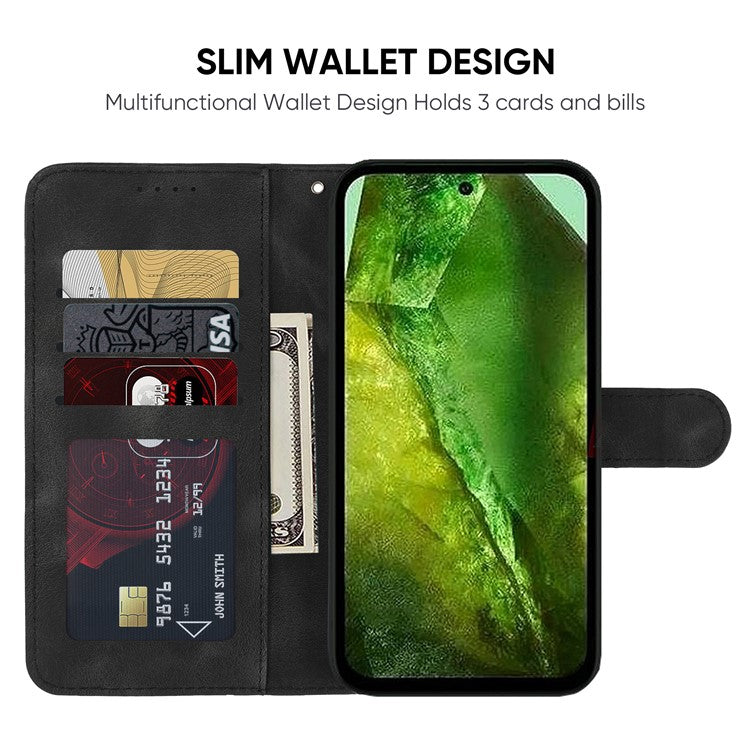 For Google Pixel 8a Case Lines Pattern Leather Wallet Skin-Touch Phone Cover - Black