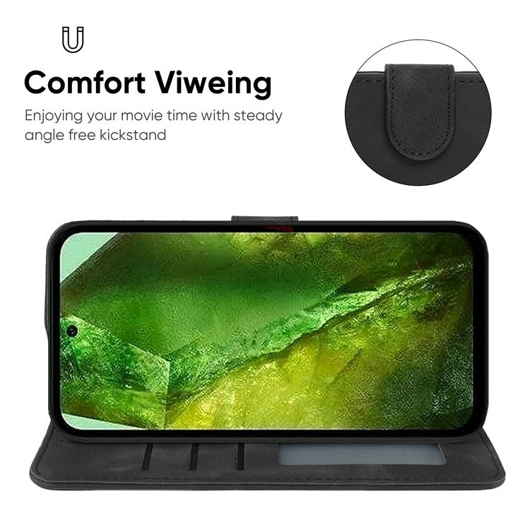 For Google Pixel 8a Case Lines Pattern Leather Wallet Skin-Touch Phone Cover - Black