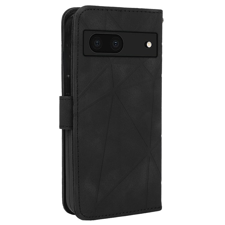 For Google Pixel 8a Case Lines Pattern Leather Wallet Skin-Touch Phone Cover - Black