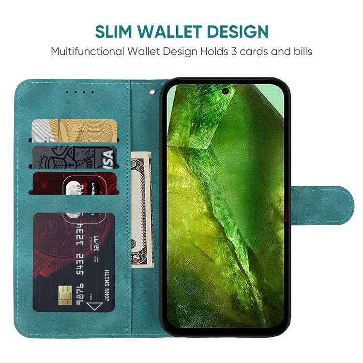 For Google Pixel 8a Case Lines Pattern Leather Wallet Skin-Touch Phone Cover - Green