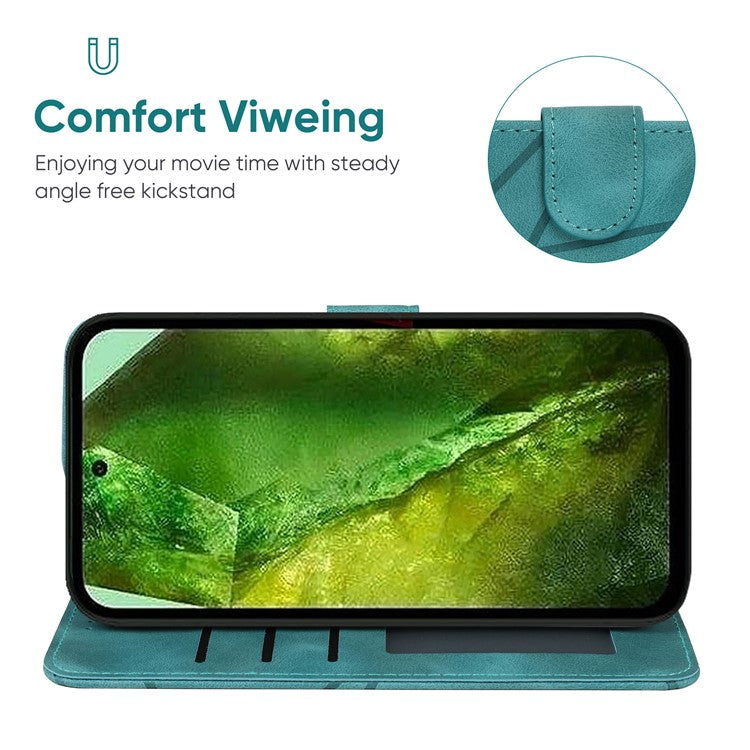 For Google Pixel 8a Case Lines Pattern Leather Wallet Skin-Touch Phone Cover - Green