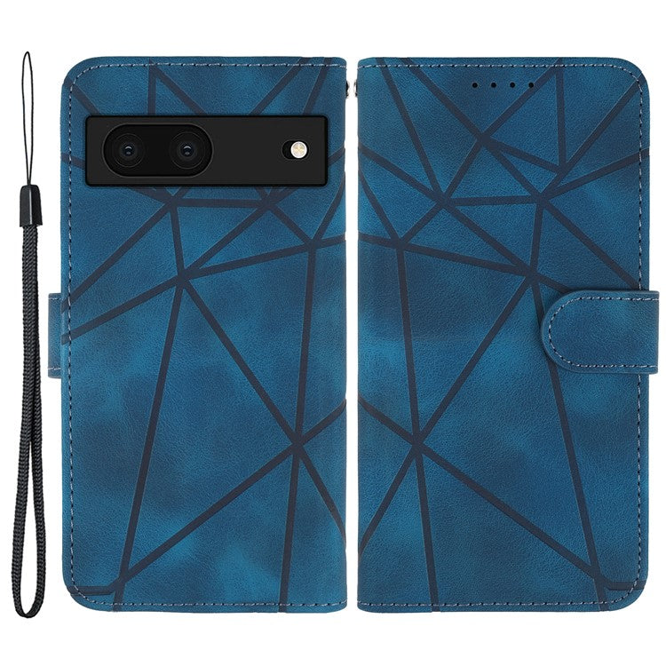 For Google Pixel 8a Case Lines Pattern Leather Wallet Skin-Touch Phone Cover - Blue