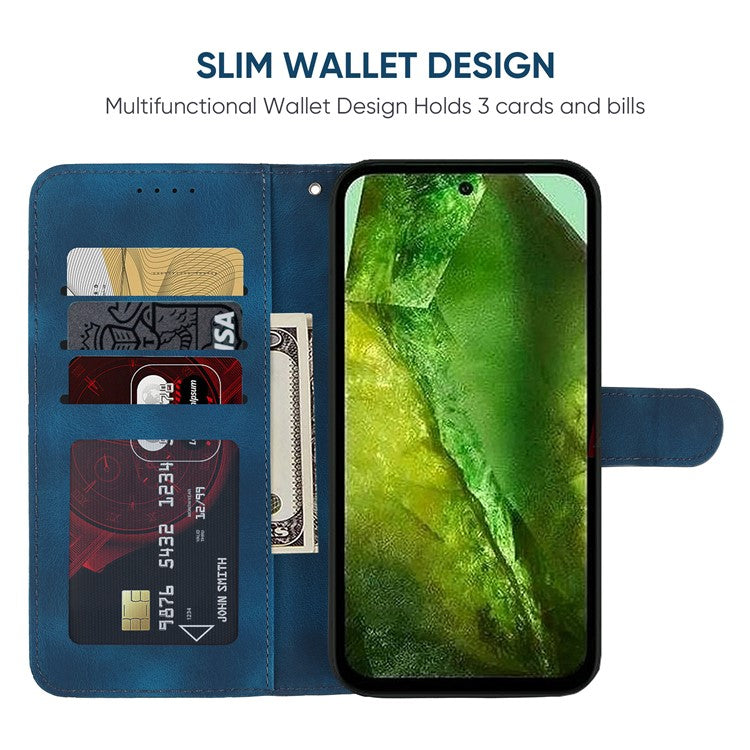 For Google Pixel 8a Case Lines Pattern Leather Wallet Skin-Touch Phone Cover - Blue