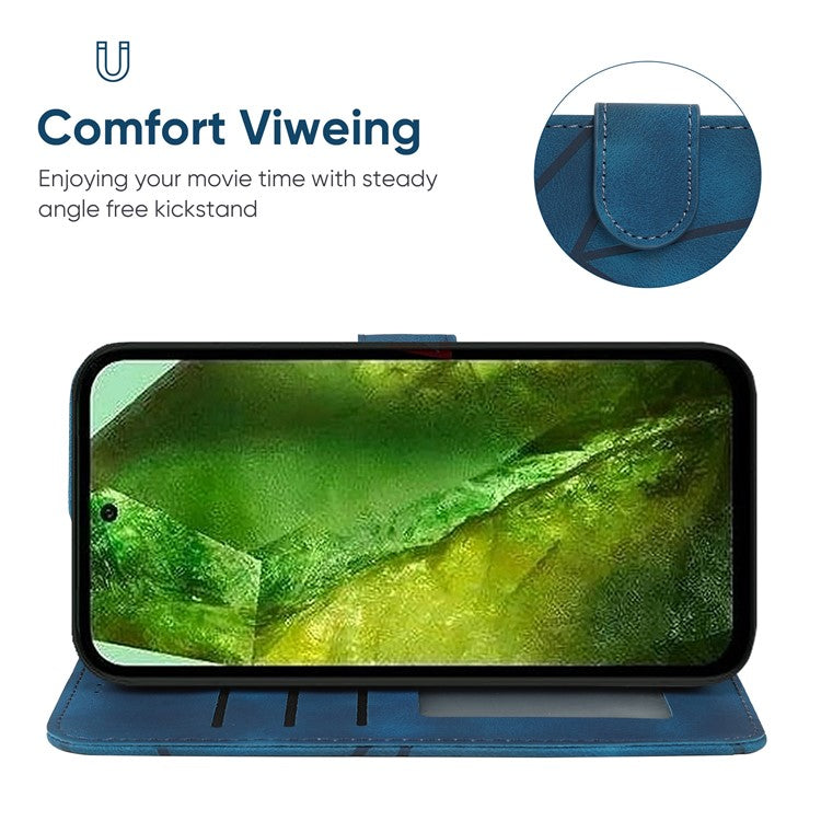 For Google Pixel 8a Case Lines Pattern Leather Wallet Skin-Touch Phone Cover - Blue