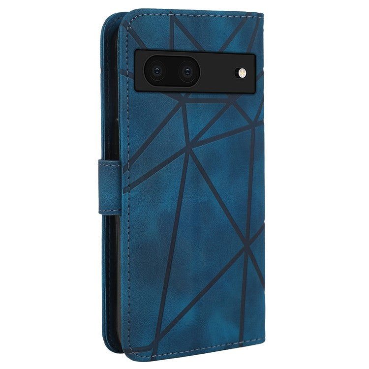 For Google Pixel 8a Case Lines Pattern Leather Wallet Skin-Touch Phone Cover - Blue