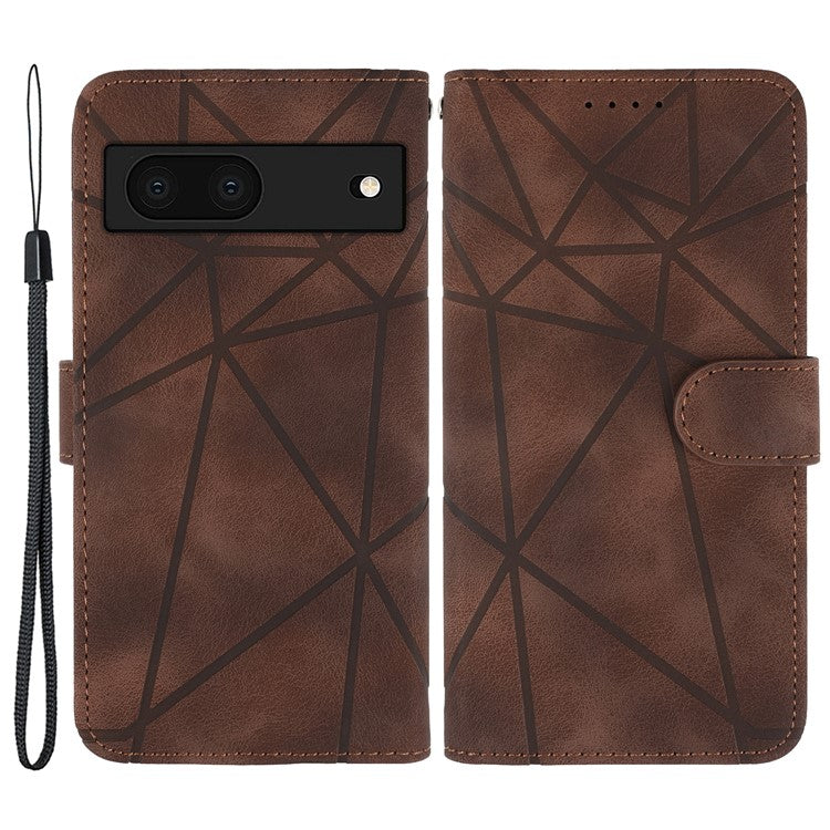 For Google Pixel 8a Case Lines Pattern Leather Wallet Skin-Touch Phone Cover - Brown