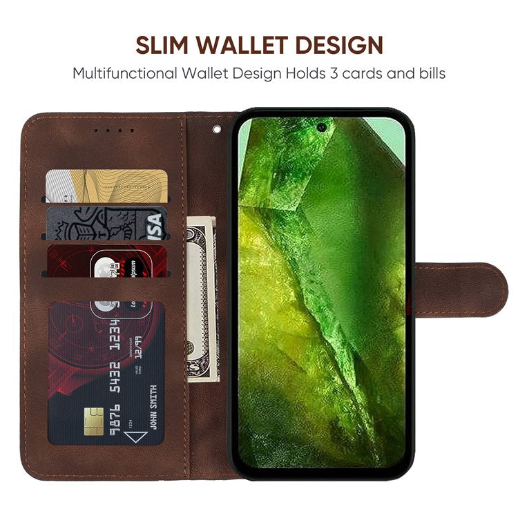 For Google Pixel 8a Case Lines Pattern Leather Wallet Skin-Touch Phone Cover - Brown