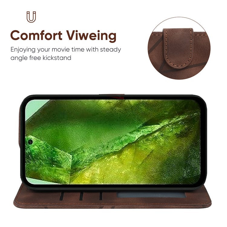 For Google Pixel 8a Case Lines Pattern Leather Wallet Skin-Touch Phone Cover - Brown