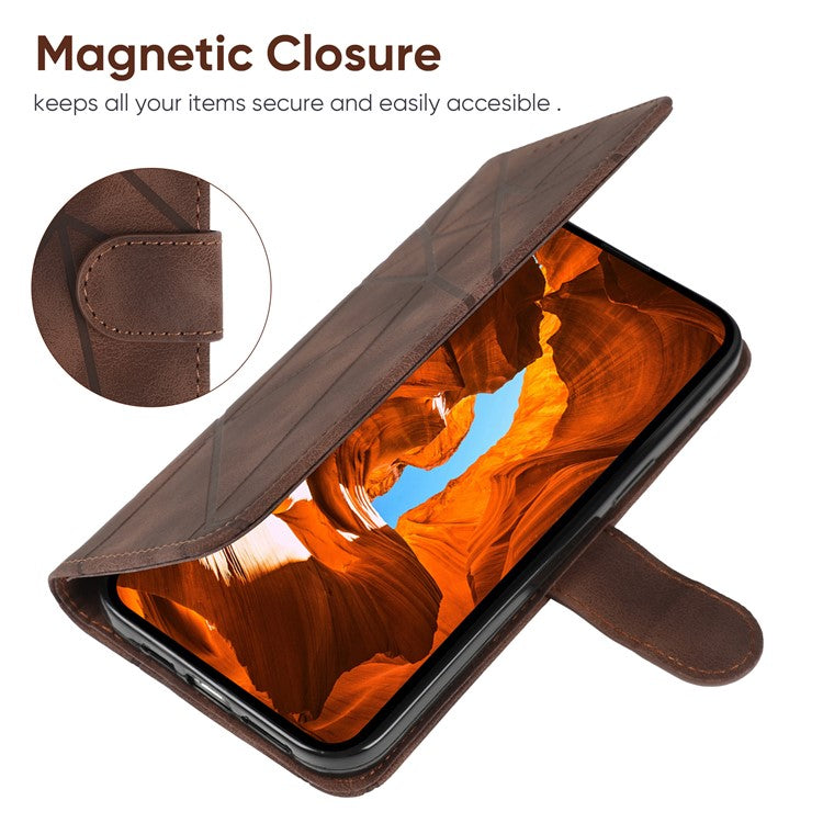 For Google Pixel 8a Case Lines Pattern Leather Wallet Skin-Touch Phone Cover - Brown