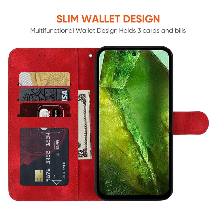 For Google Pixel 8a Case Lines Pattern Leather Wallet Skin-Touch Phone Cover - Red