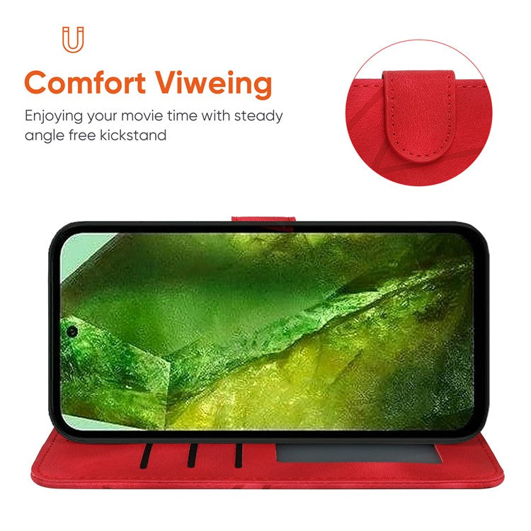 For Google Pixel 8a Case Lines Pattern Leather Wallet Skin-Touch Phone Cover - Red