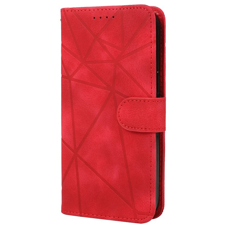 For Google Pixel 8a Case Lines Pattern Leather Wallet Skin-Touch Phone Cover - Red