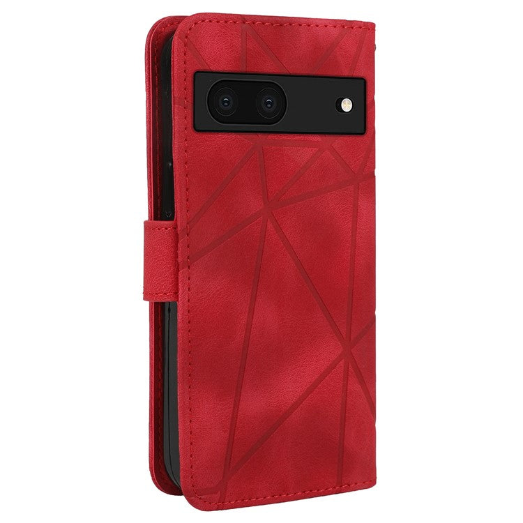For Google Pixel 8a Case Lines Pattern Leather Wallet Skin-Touch Phone Cover - Red