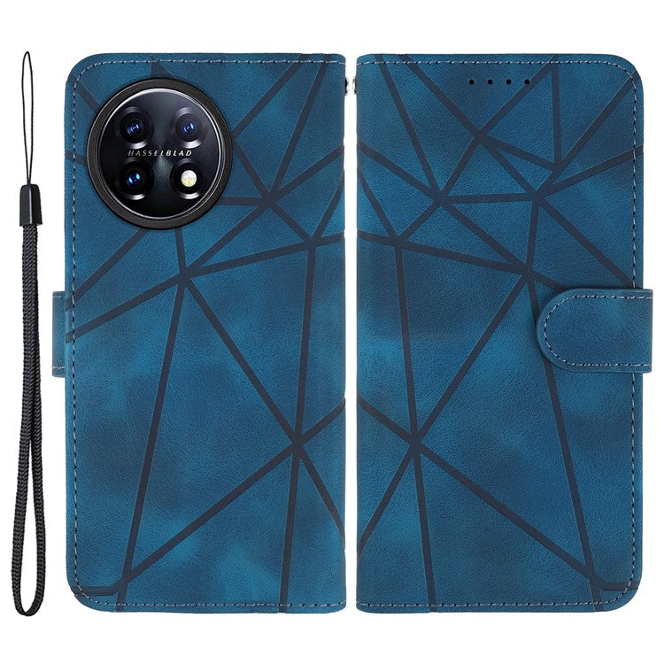 For OnePlus 11 5G Case Line Imprinted Wallet Leather Phone Cover - Blue