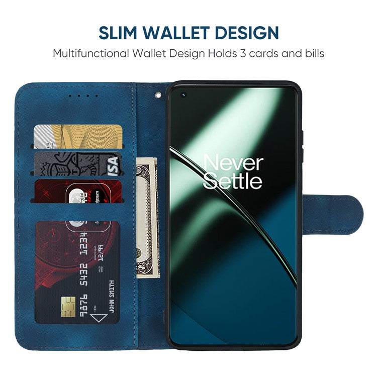 For OnePlus 11 5G Case Line Imprinted Wallet Leather Phone Cover - Blue