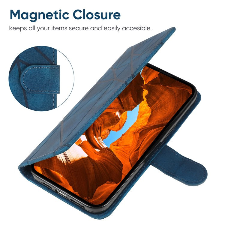 For OnePlus 11 5G Case Line Imprinted Wallet Leather Phone Cover - Blue